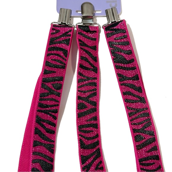Claire’s Sparkly Hot Pink Zebra Suspenders Pant Holder Stretchy Adjust Glitter - Picture 3 of 13